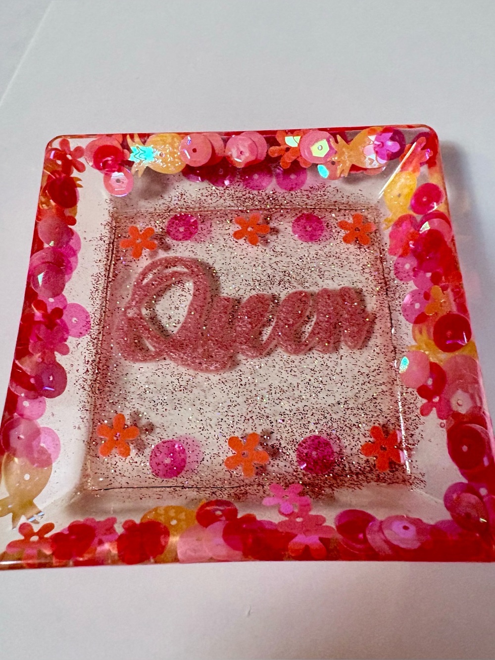 Queen Glitter Accent Tray - Pink Sequin Home Accent